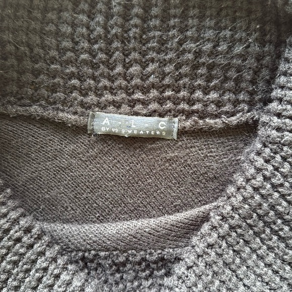 A.L.C. Black Statement Fringed Sweater Knit Funnel Turtleneck Poncho Cape OS - Picture 6 of 9